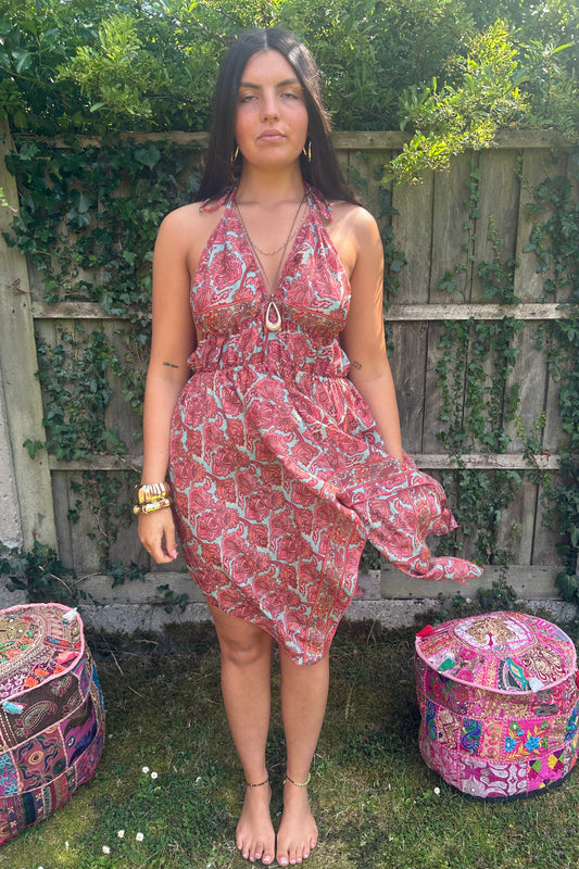 Mystic Recycled Sari Silk Halter Dress