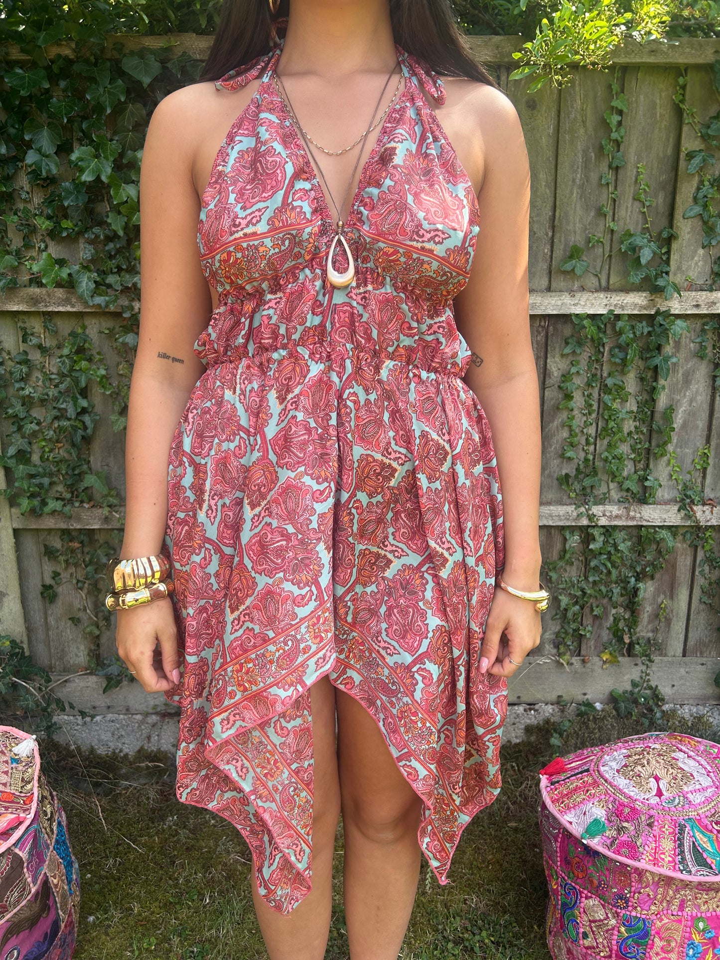 Mystic Recycled Sari Silk Halter Dress