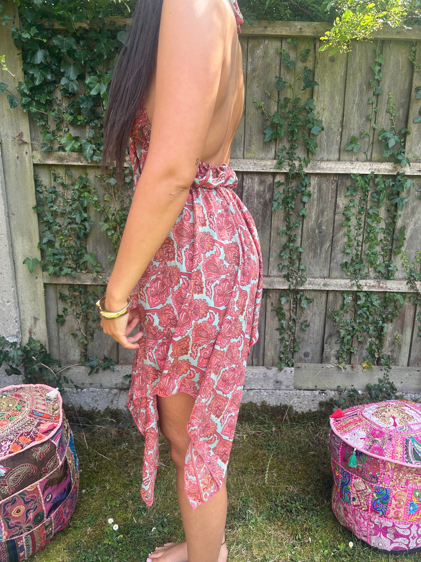 Mystic Recycled Sari Silk Halter Dress