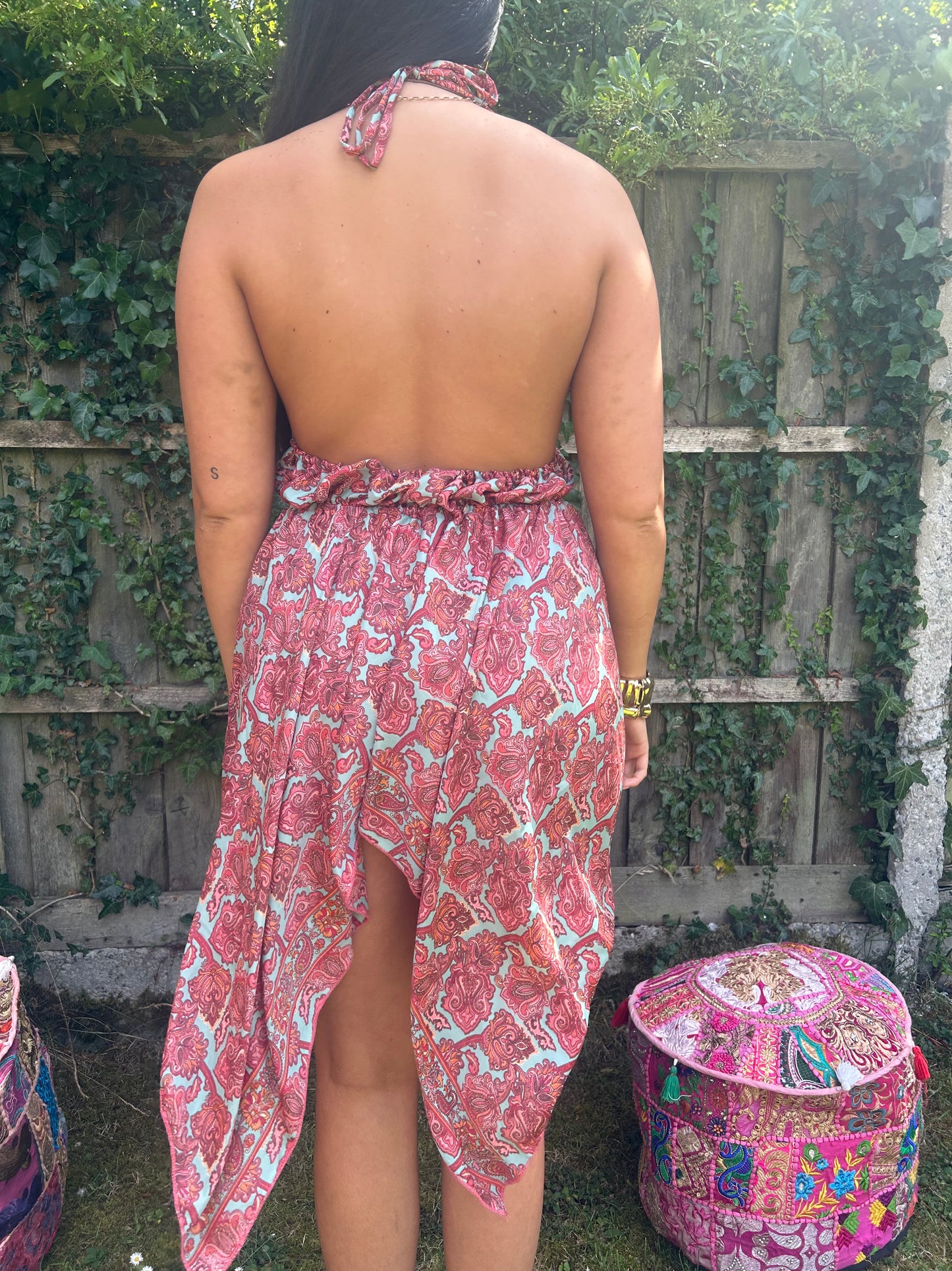 Mystic Recycled Sari Silk Halter Dress