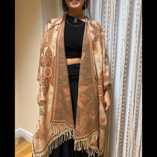 Soft Pashmina - Tan & Beige with Bold Floral Print one size 8-18