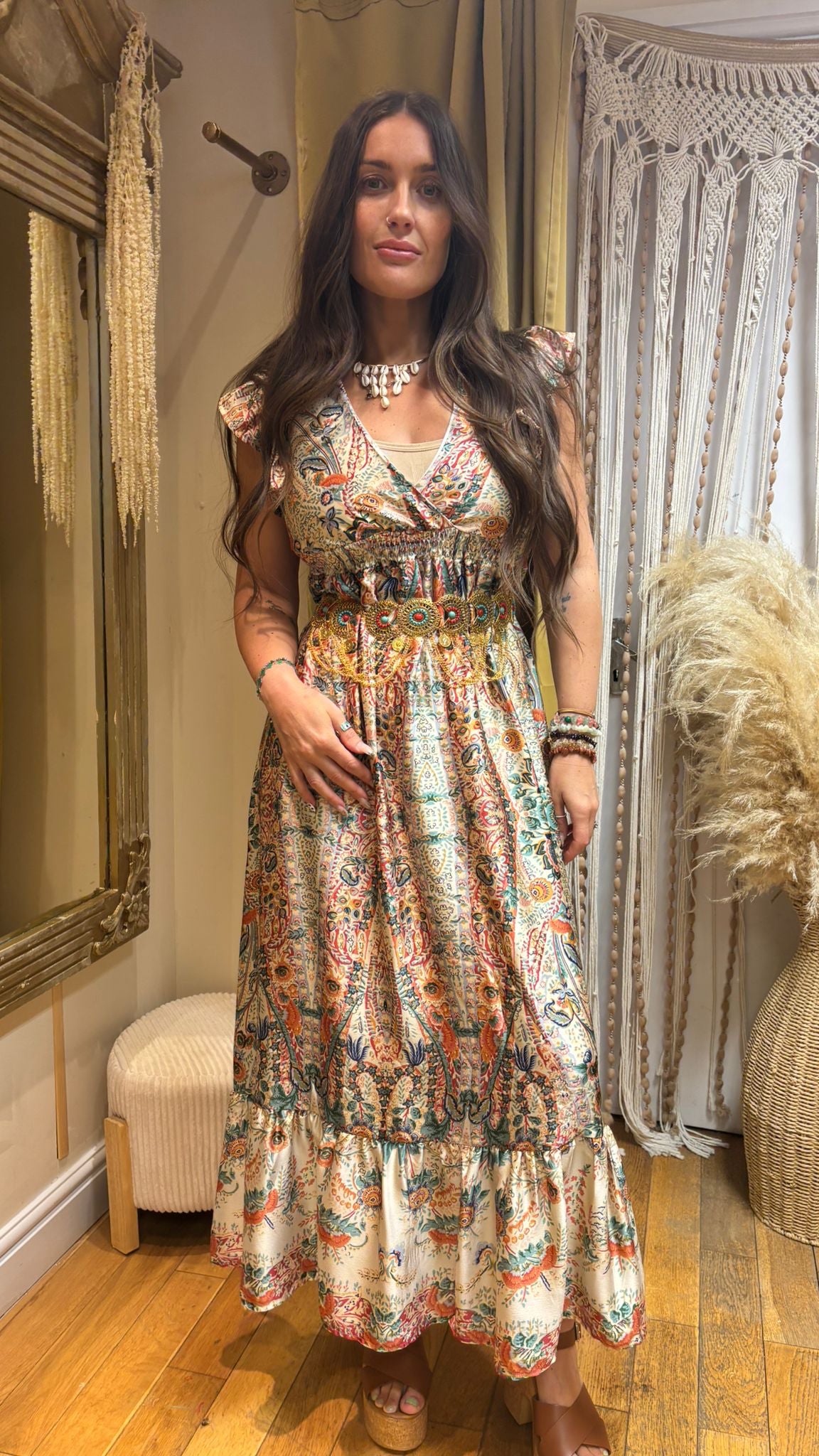 Ivory Multicolour Floral Print Maxi Dress – One Size 8-10