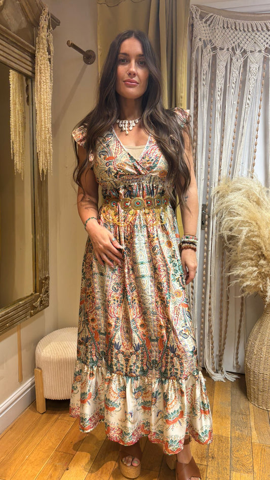 Ivory Multicolour Floral Print Maxi Dress – One Size 8-10