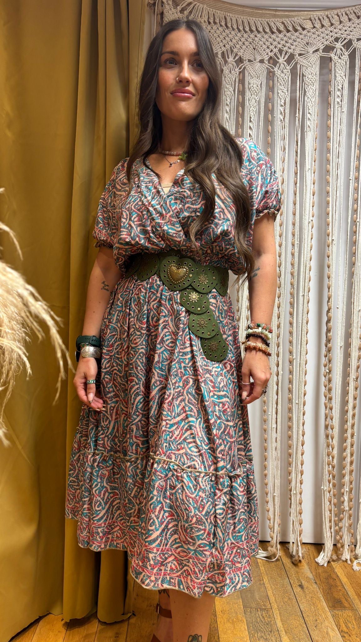 Luna Abstract Print Recycled Sari Silk Midi Dress – One Size 10-14