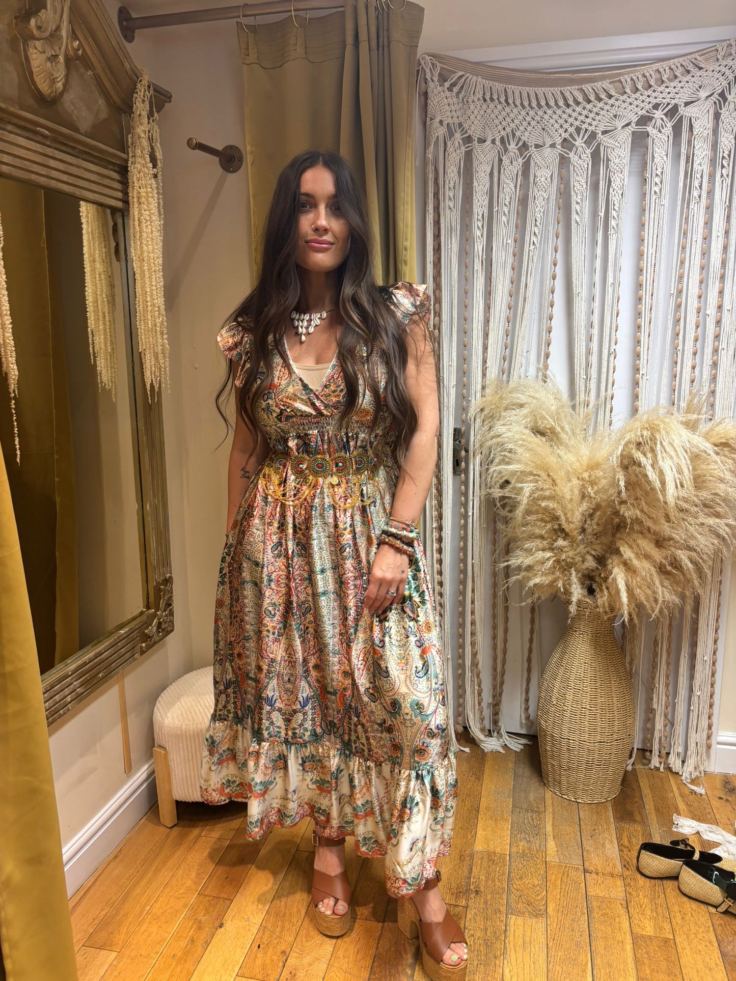 Ivory Multicolour Floral Print Maxi Dress – One Size 8-10
