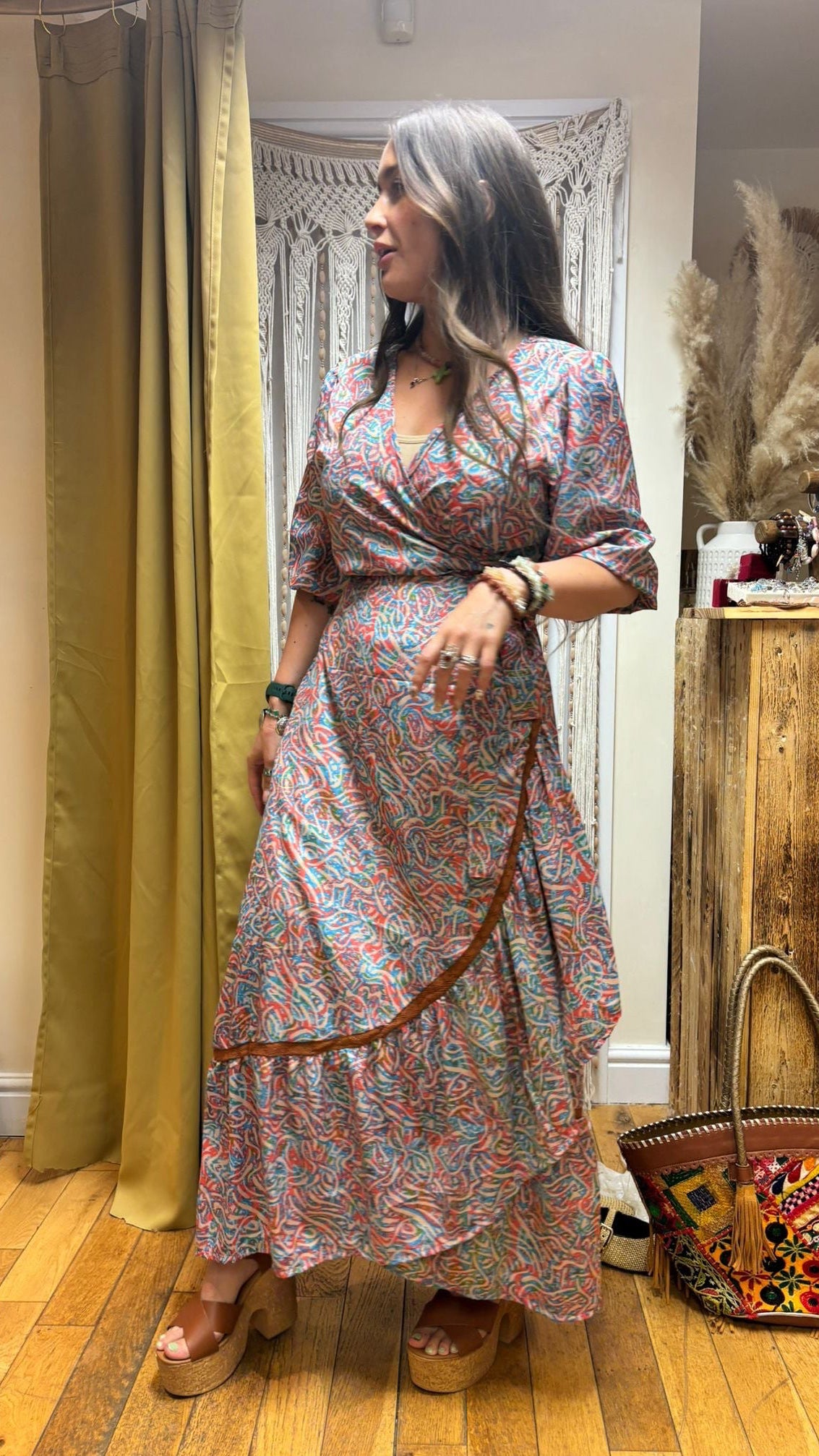 Solstice Recycled Sari Silk Wrap Maxi Dress – One Size 10-16